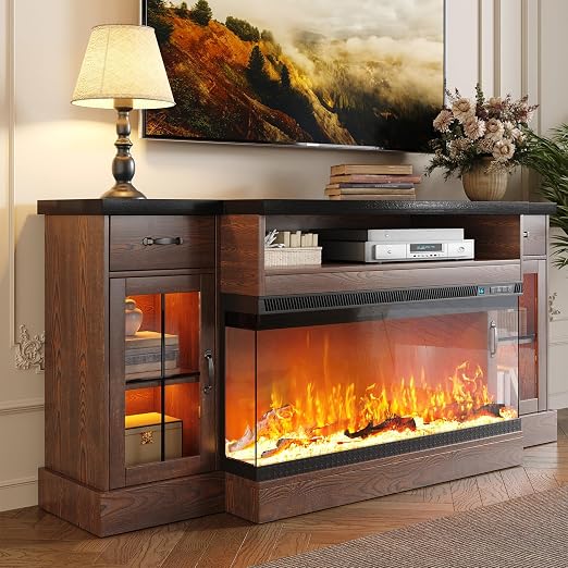 Rustic Oak Fireplace TV Stand