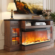 4 EVER WINNER 70-Inch Fireplace TV Stand for TVs Up to 80 Inches, Brown
