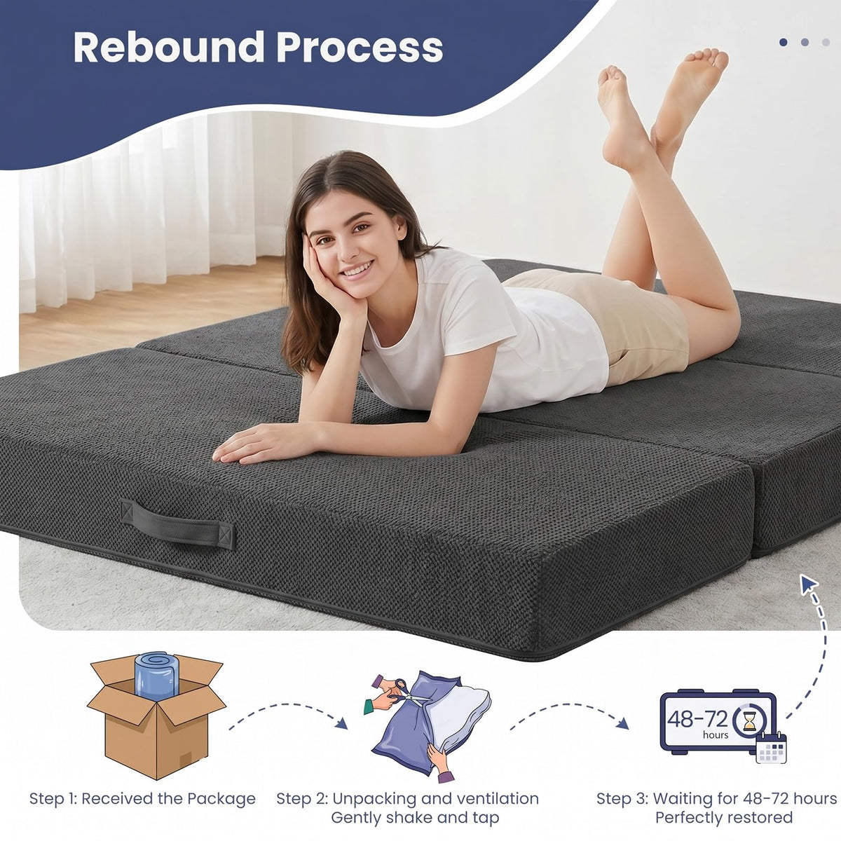 JUIKURY Cool & Breathable Chenille 6 Inch Memory Foam Foldable Futon Sofa Bed with Handles & Non-Slip Bottom, Covertible Sofa Bed for Guest, Camping, Dorm