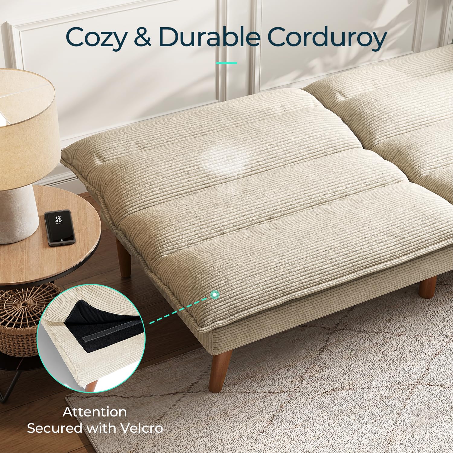 Convertible Corduroy Futon Sofa Bed
