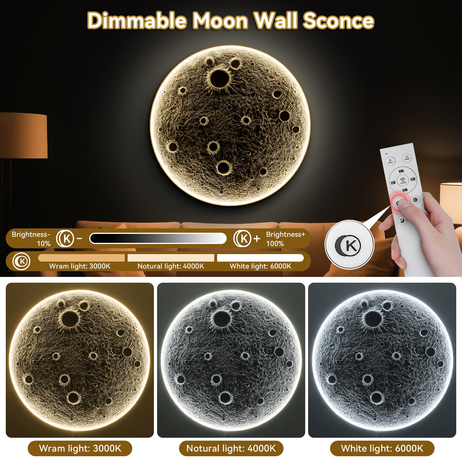 3D Moon Wall Sconce with Remote Control