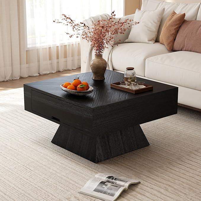 Square Wood Coffee Table with Hidden Storage