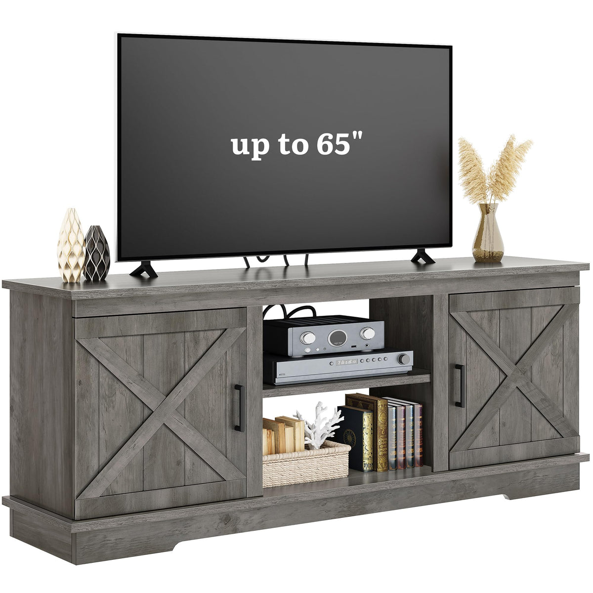 Rustic Grey Barn Door TV Stand