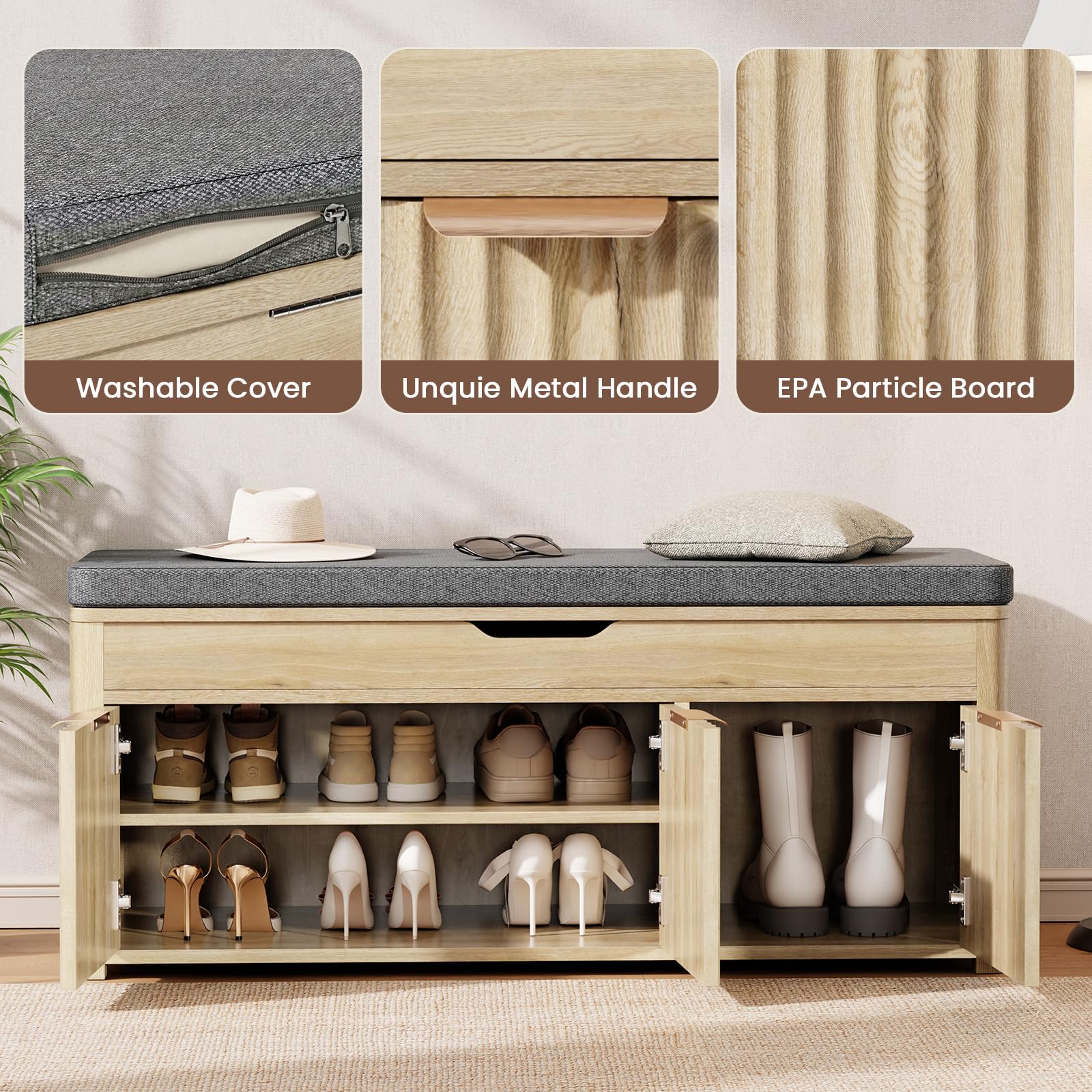 Lift-Top Shoe Storage Bench with Cushioned Seat