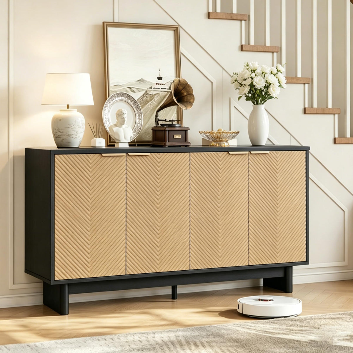 58" Fluted Sideboard Buffet Cabinet with Storage, Modern Storage Cabinets