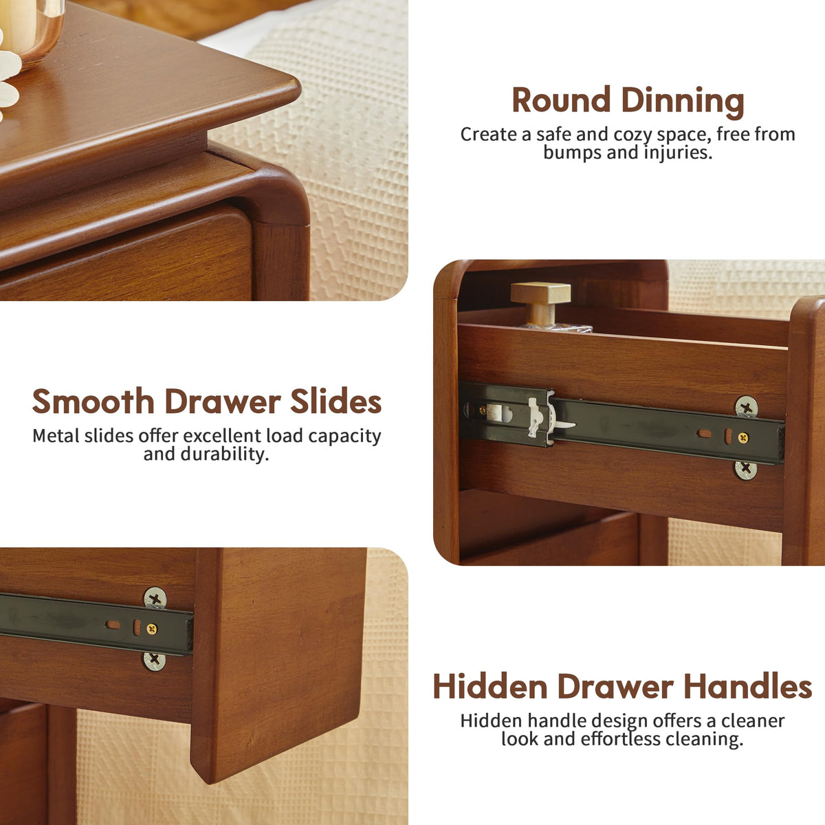Solid Wood Nightstand, Fully Assembled Narrow Bedside Table for Bedroom