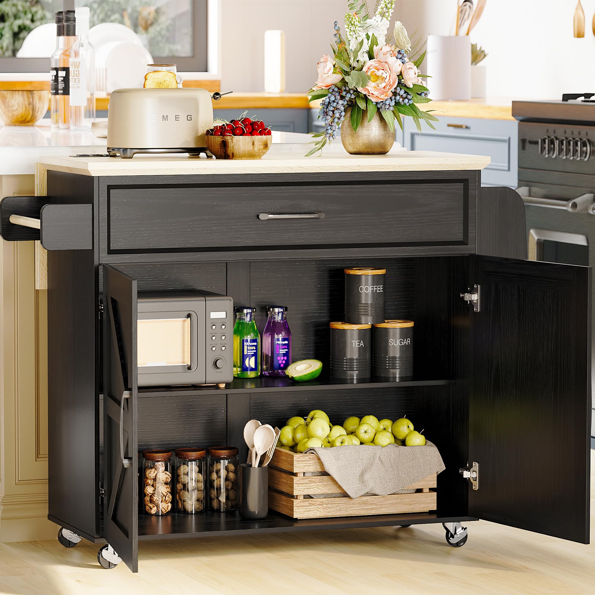Kitchen Island Cart with Storage & Drop Leaf