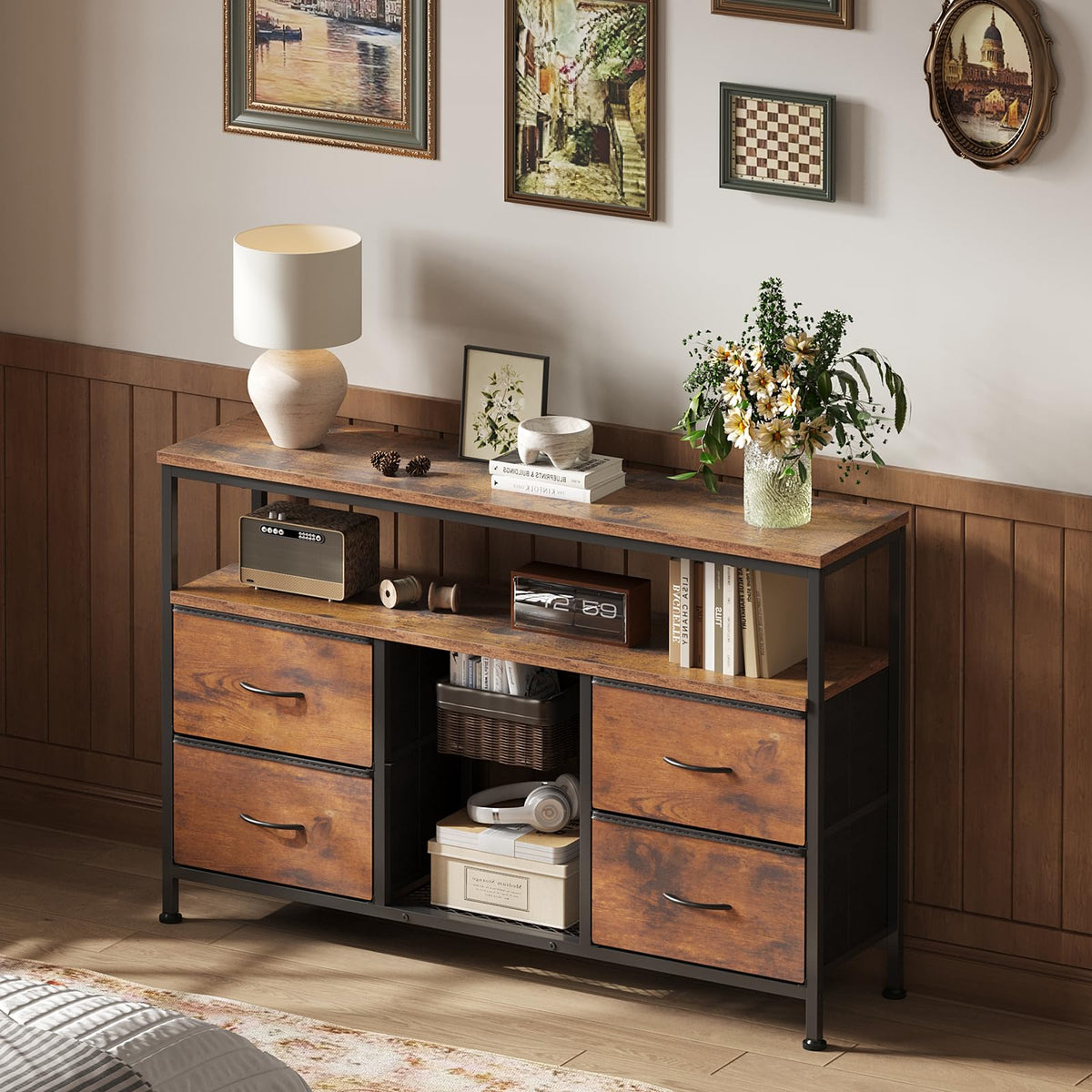 Sweetcrispy TV Stand with LED Lights and Power Outlets for Bedroom