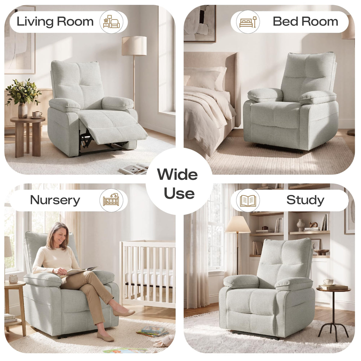 Watson & Whitely Wide Wall Hugger Manual Recliner Chairs, Light Gray