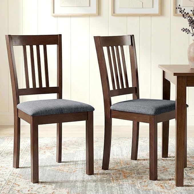 Mid-Century Dining Chairs, Set of 2 – Upholstered, Solid Rubberwood