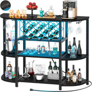 Bar Cabinet with LED Lights & Power Outlets – 4-Tier