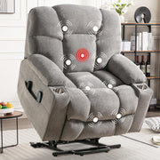 CANMOV Power Lift Recliner Chair for Elderly, Big and Tall Electric Recliner Chair with Massage and Heating, Dual Motor Heavy Duty Lift Recliner with USB Port, Cup Holders, Pockets, Grey