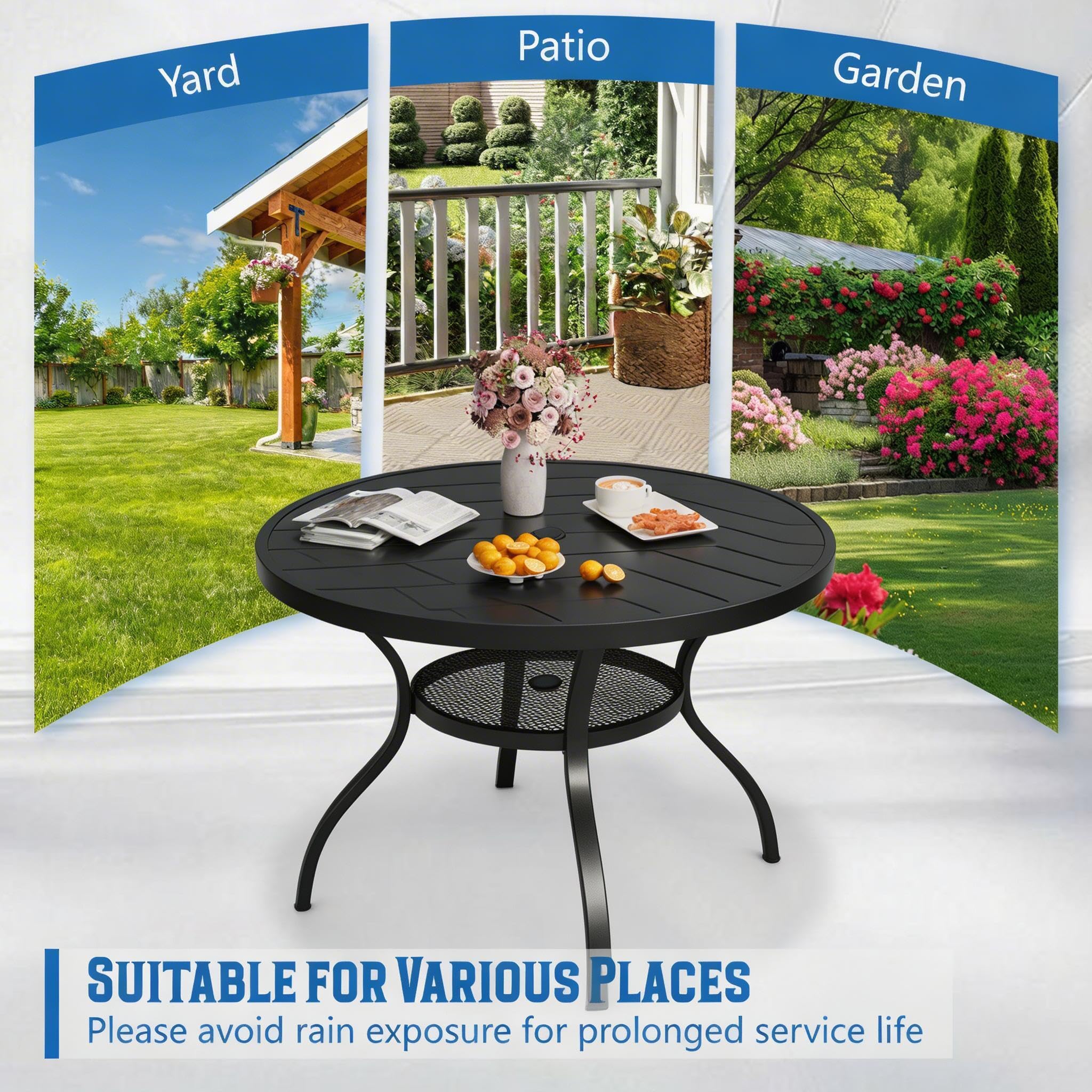 Round Outdoor Patio Dining Table with Umbrella Hole