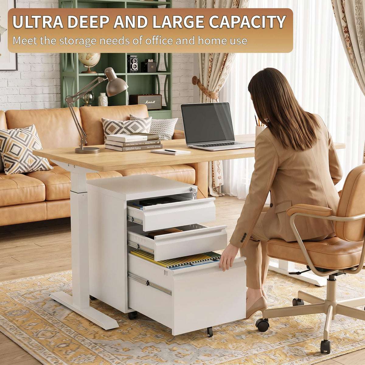 CHRONOGRAIN 3 Drawer File Cabinet with Lock and Casters,White