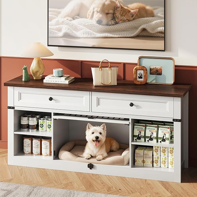 TV Stand with Pet Crate & Storage Drawers