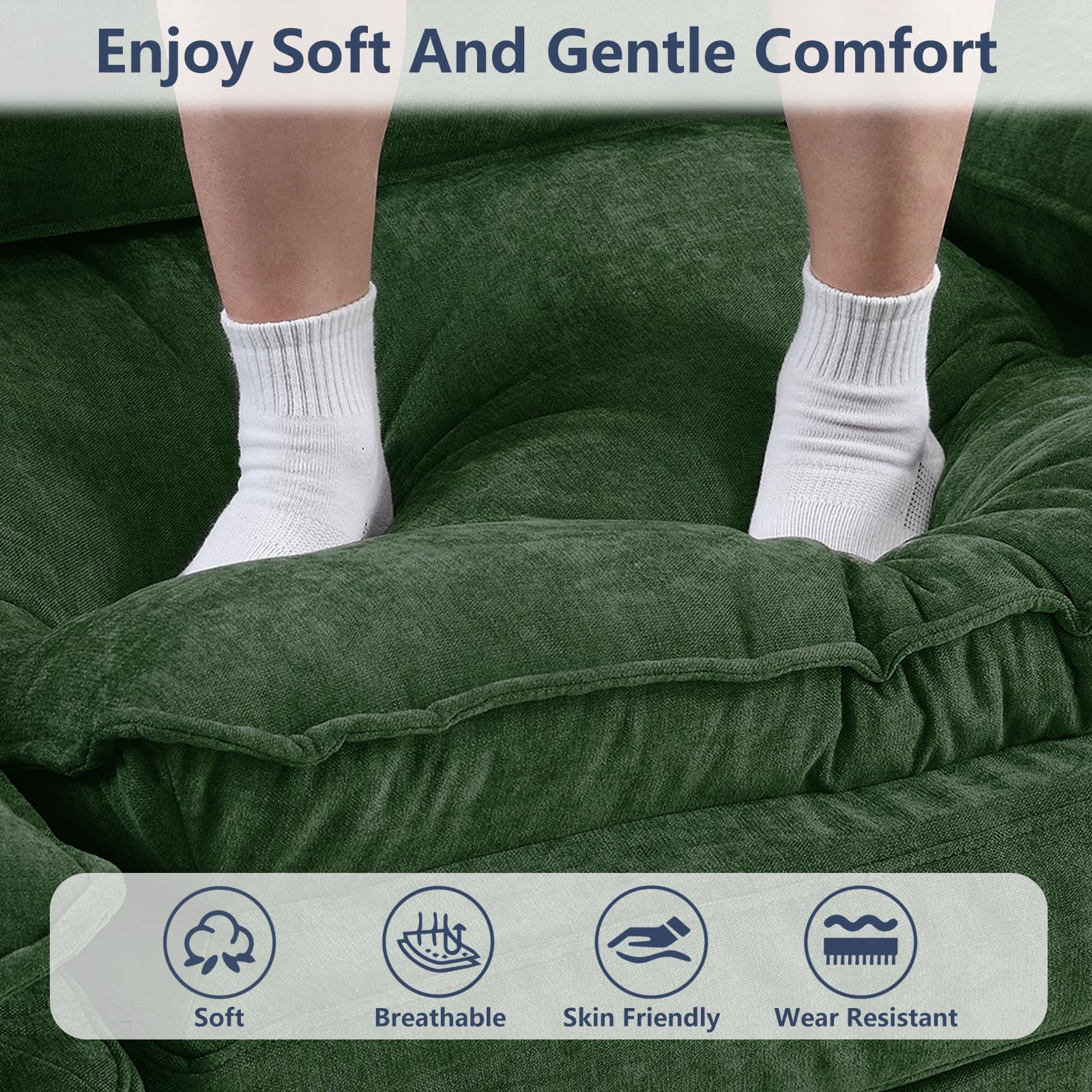 OhaiAura U Shaped Modular Sectional Sofa, Cloud Couch with Movable Ottoman, Comfy Chenille Sofa with Pillows for Living Room, Bedroom, Apartment, Green