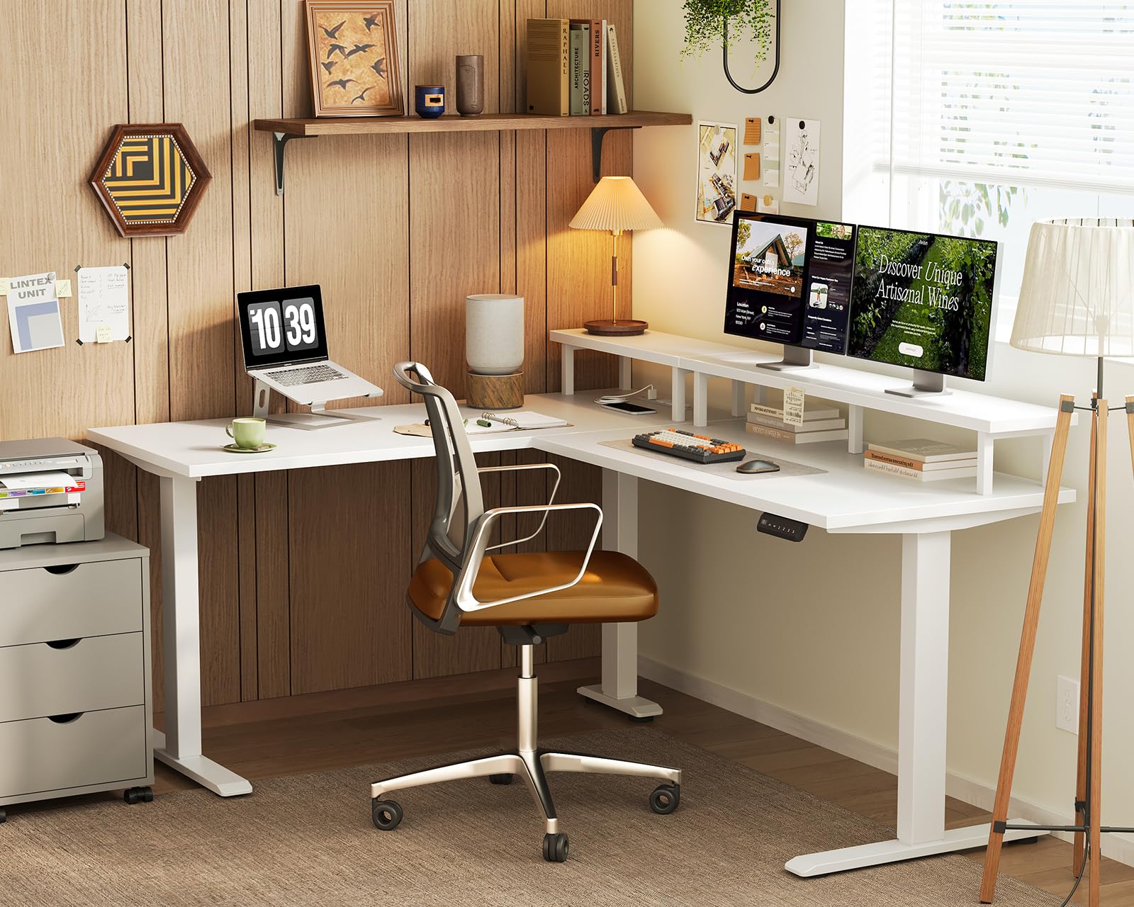 L-Shaped Electric Standing Desk with Power Outlets