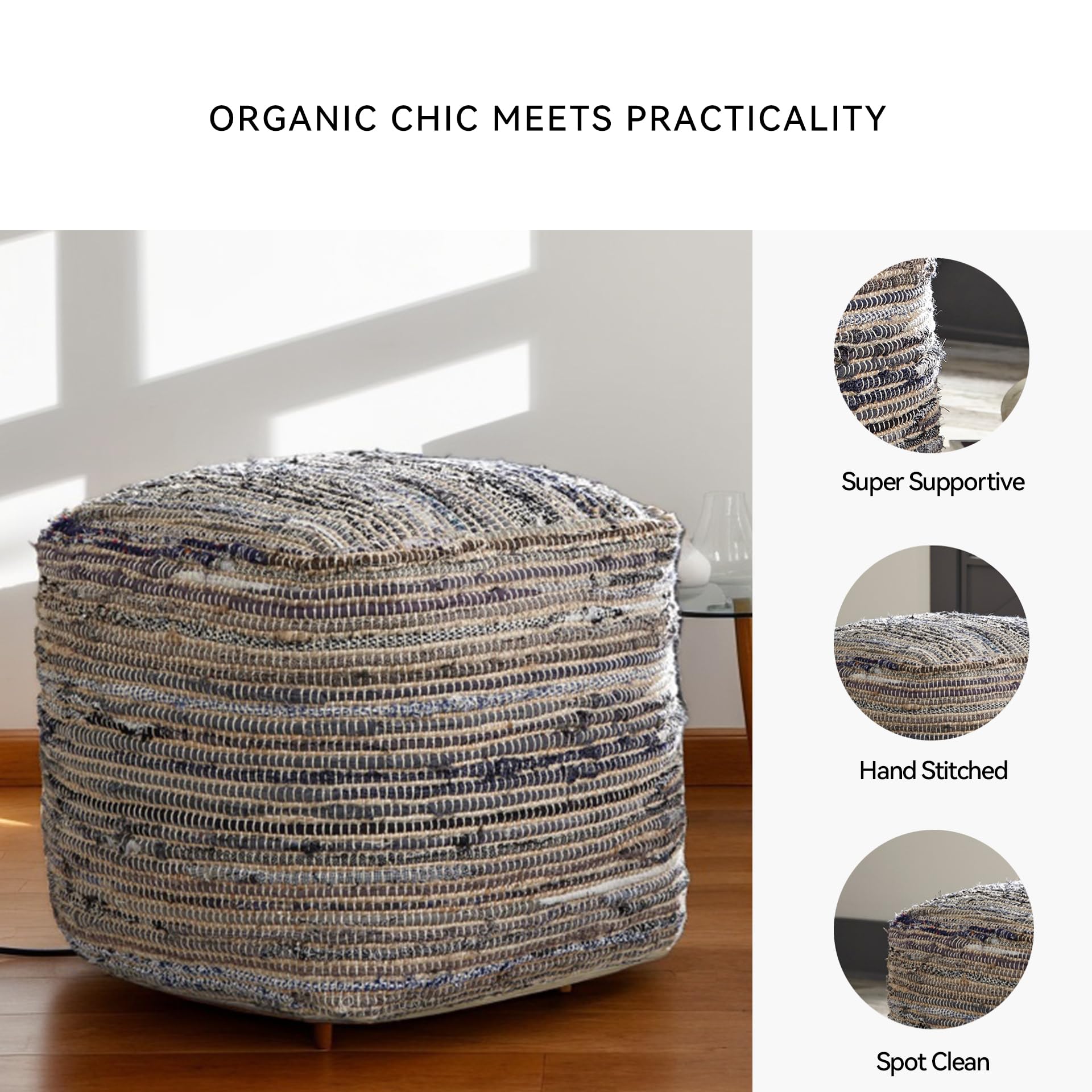 Signature Design by Ashley Absalom Hemp Pouf, 16 x 16 Inches, Multicolored
