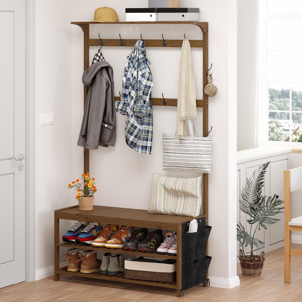 Bamboo Hall Tree with Shoe Storage Bench