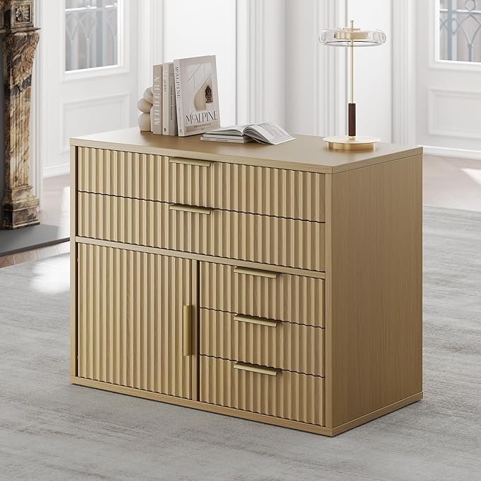 Fluted Mobile File Cabinet with 5 Drawers