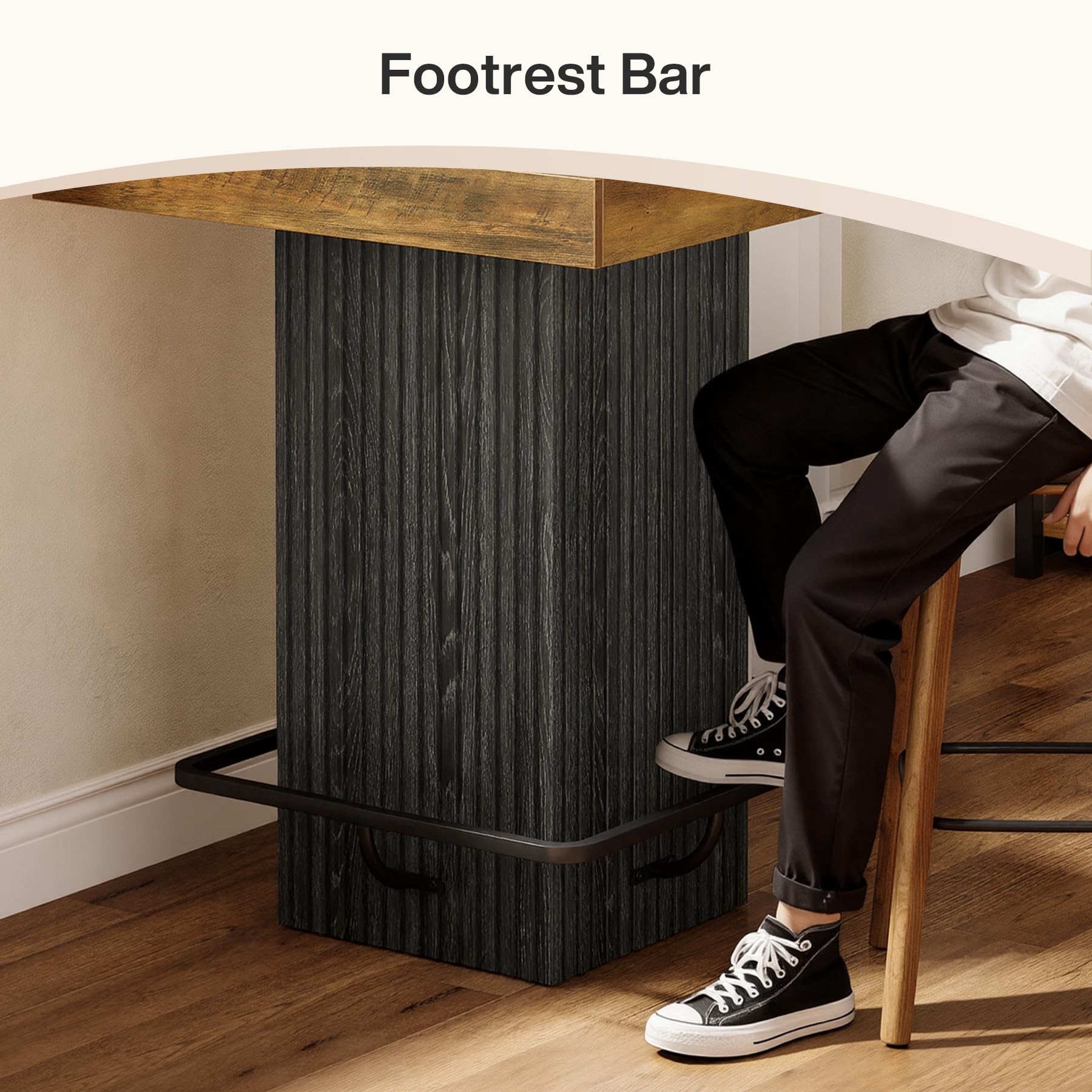 Tribesigns Square Bar Table, Kitchen Dining Table, Industrial Counter Height Pub Cocktail Table Home Bar Unit with Metal Footrest for Dining Room, Tavern, Coffee Corner, Bistro, Rustic Brown