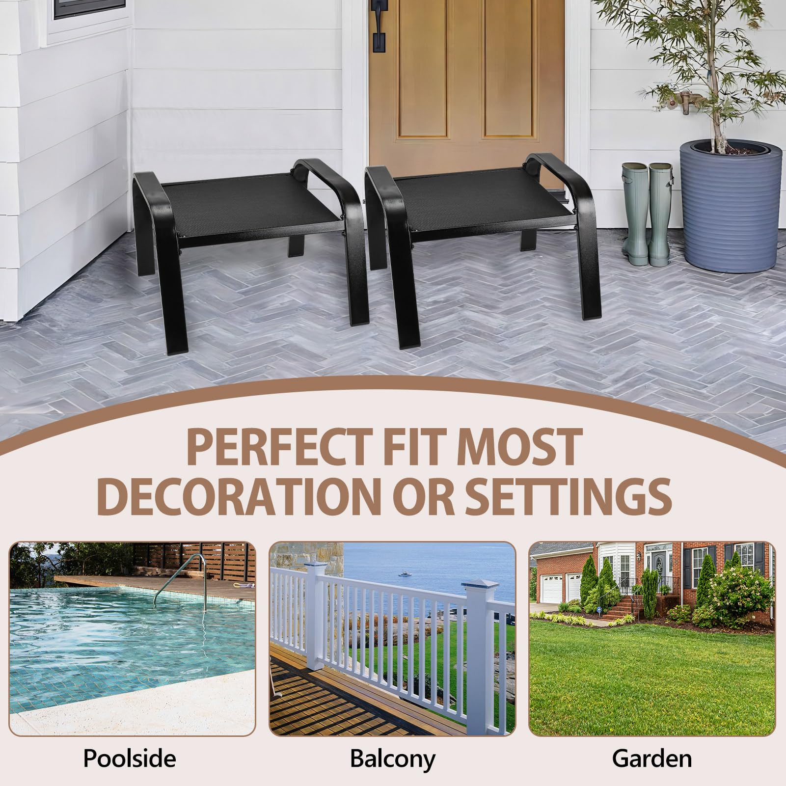 Outdoor Footstools with Cushion Set of 2
