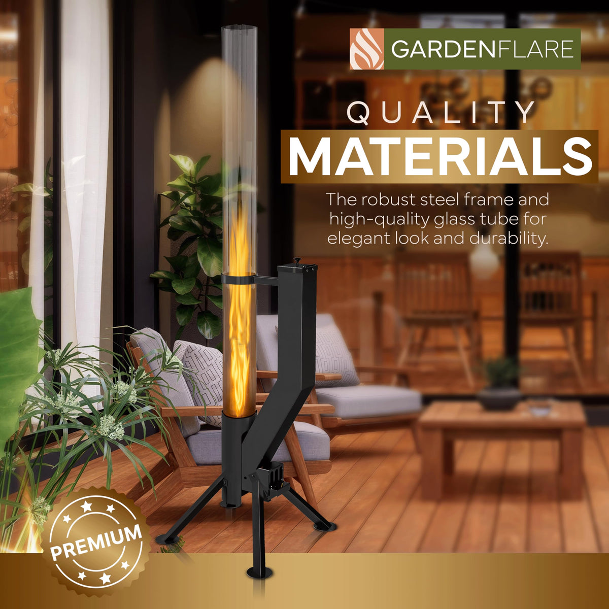GARDENFLARE Premium 58in Wood Pellet Patio Heater, Fire Tube, Black