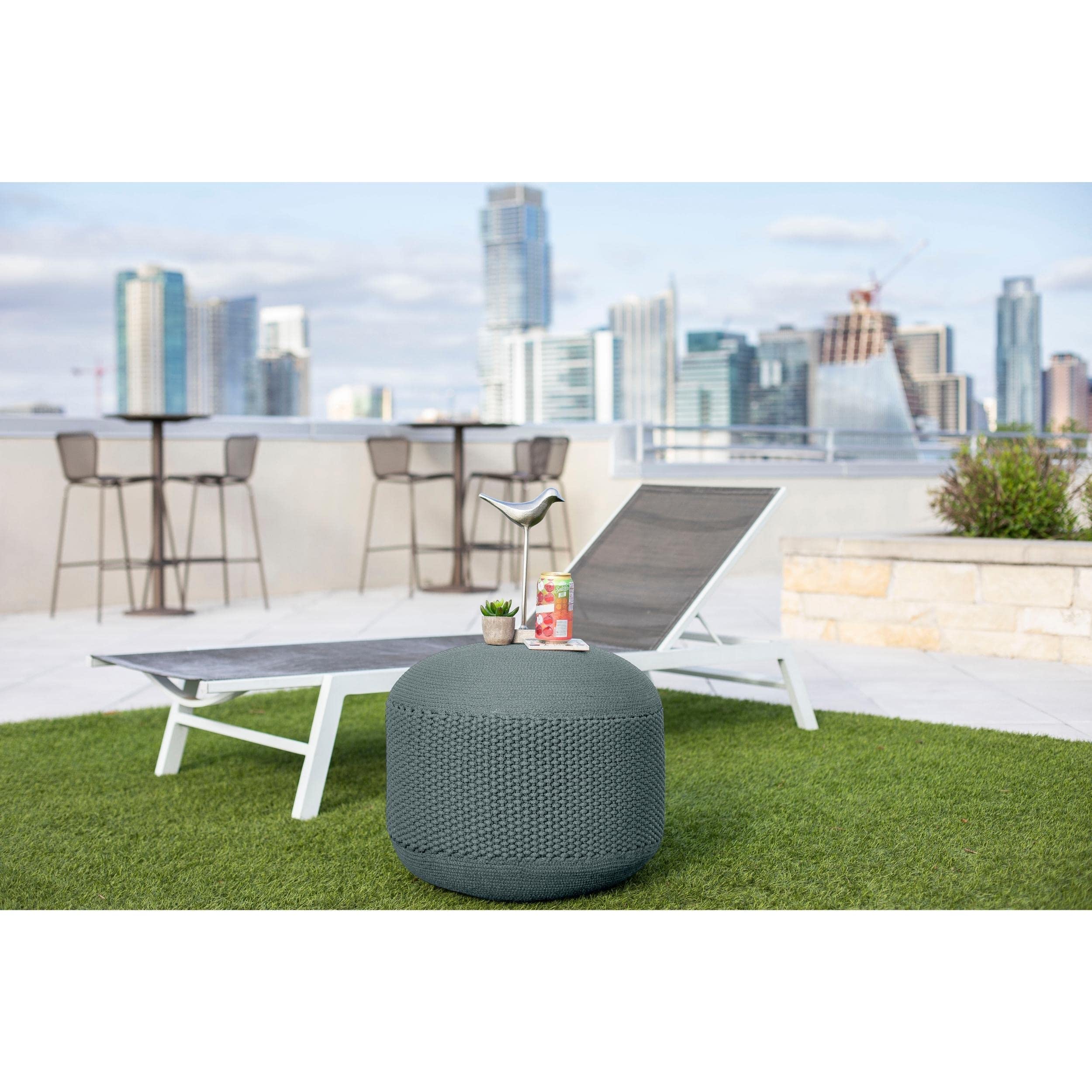 BIRDROCK HOME Outdoor Pouf Ottoman - Mist - Woven Indoor or Backyard Patio Use - Floor Footstool for Living Room- Knit Bean Bag - Oversized Padded Chair - Moroccan Foot Rest