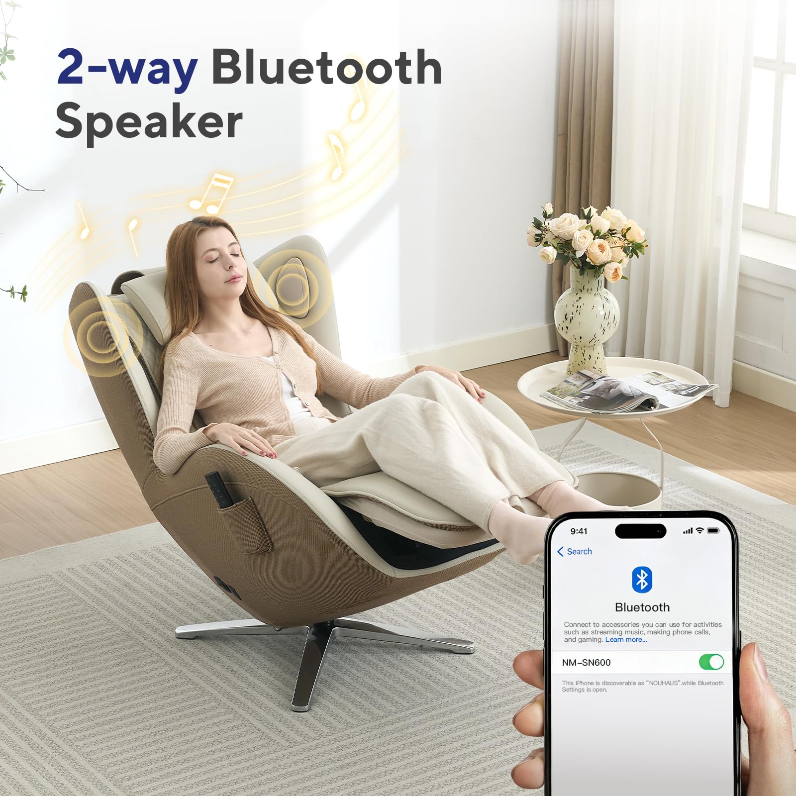 Nouhaus Aurora Massage Chair Full Body, Zero Gravity Genuine Leather Massage Chairs w/Airbags, Heating, Auto Modes, Bluetooth Speaker, Modern 4D Massage Chair Recliner for Living Room (Elder White)