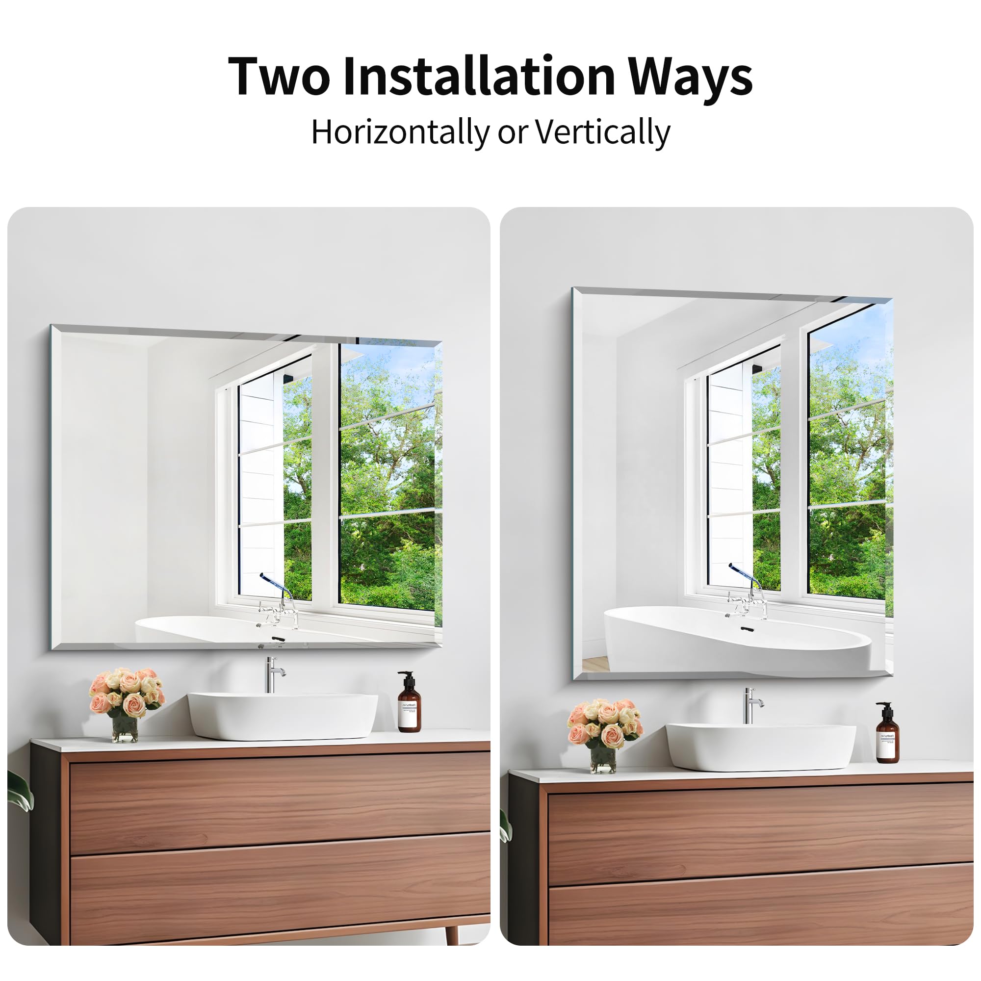 KOCUUY Beveled Mirror, 36x30 Inch Frameless Bathroom Mirror for Over Sink, Upgraded Shatterproof Beveled Unframed Design Mirror for Bathroom, Bedroom, Hang Horizontal/Vertical