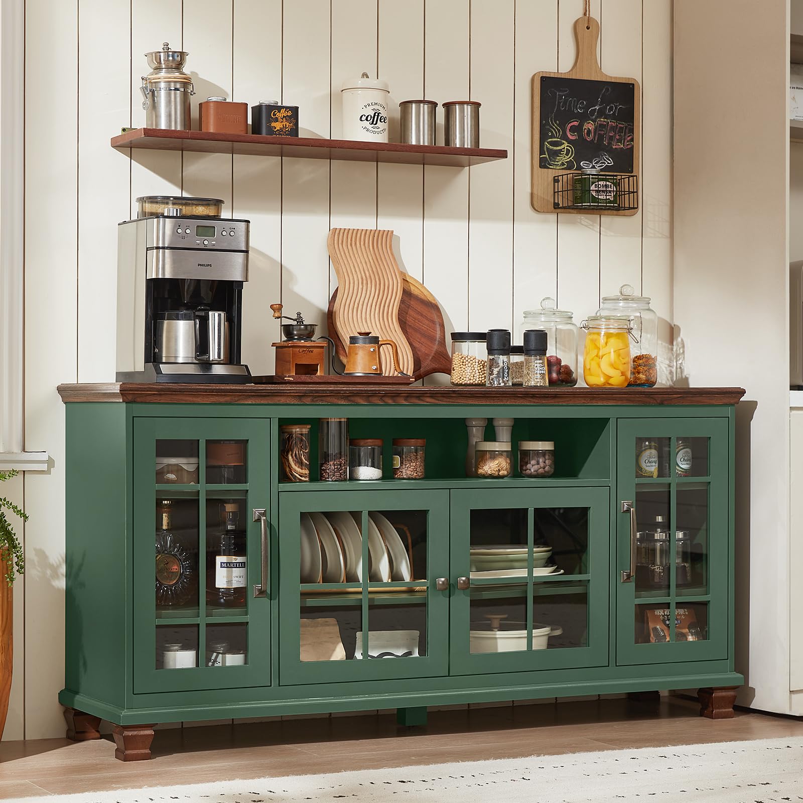 Farmhouse Sideboard Buffet Cabinet with Glass Doors