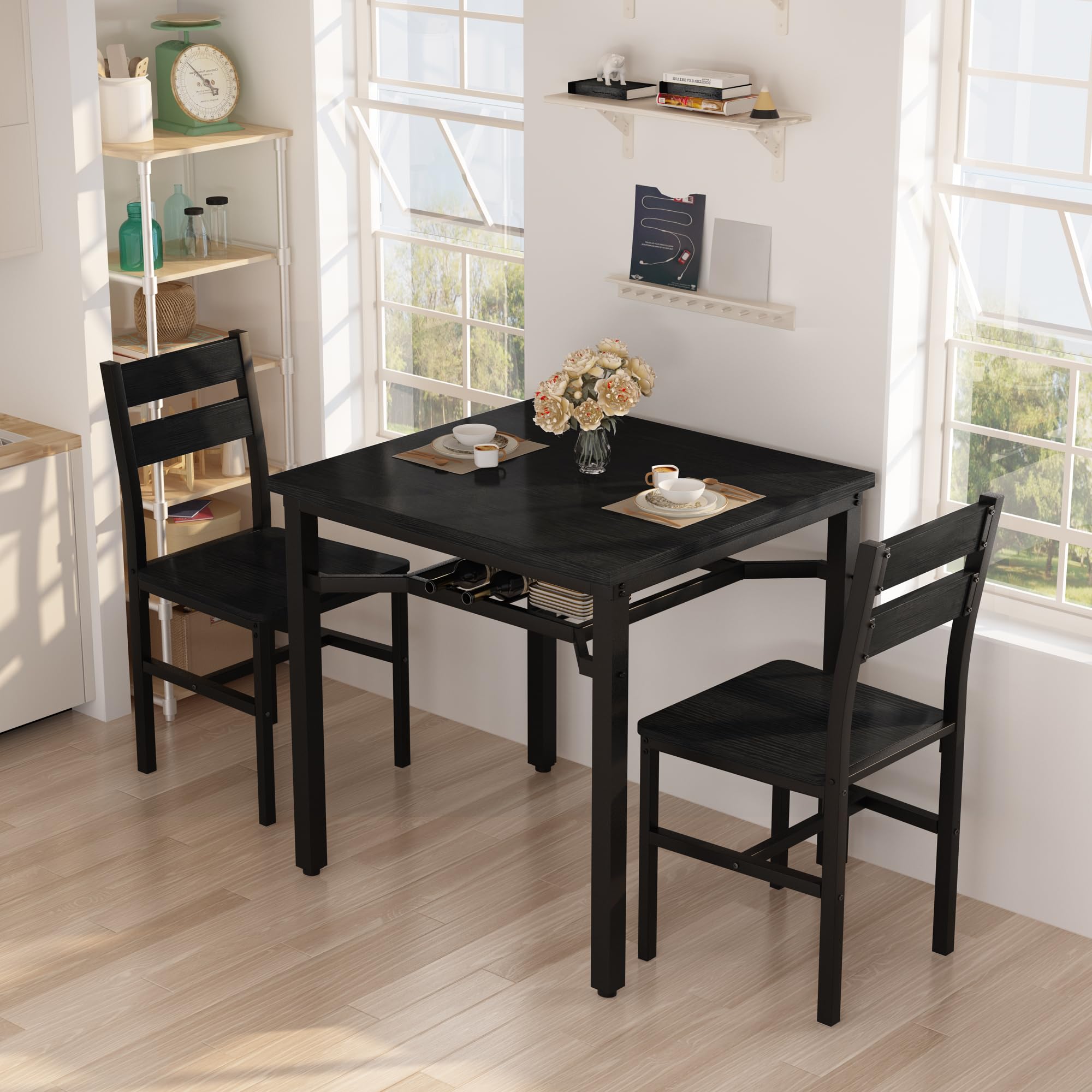 3-Piece Farmhouse Dining Table Set for 2