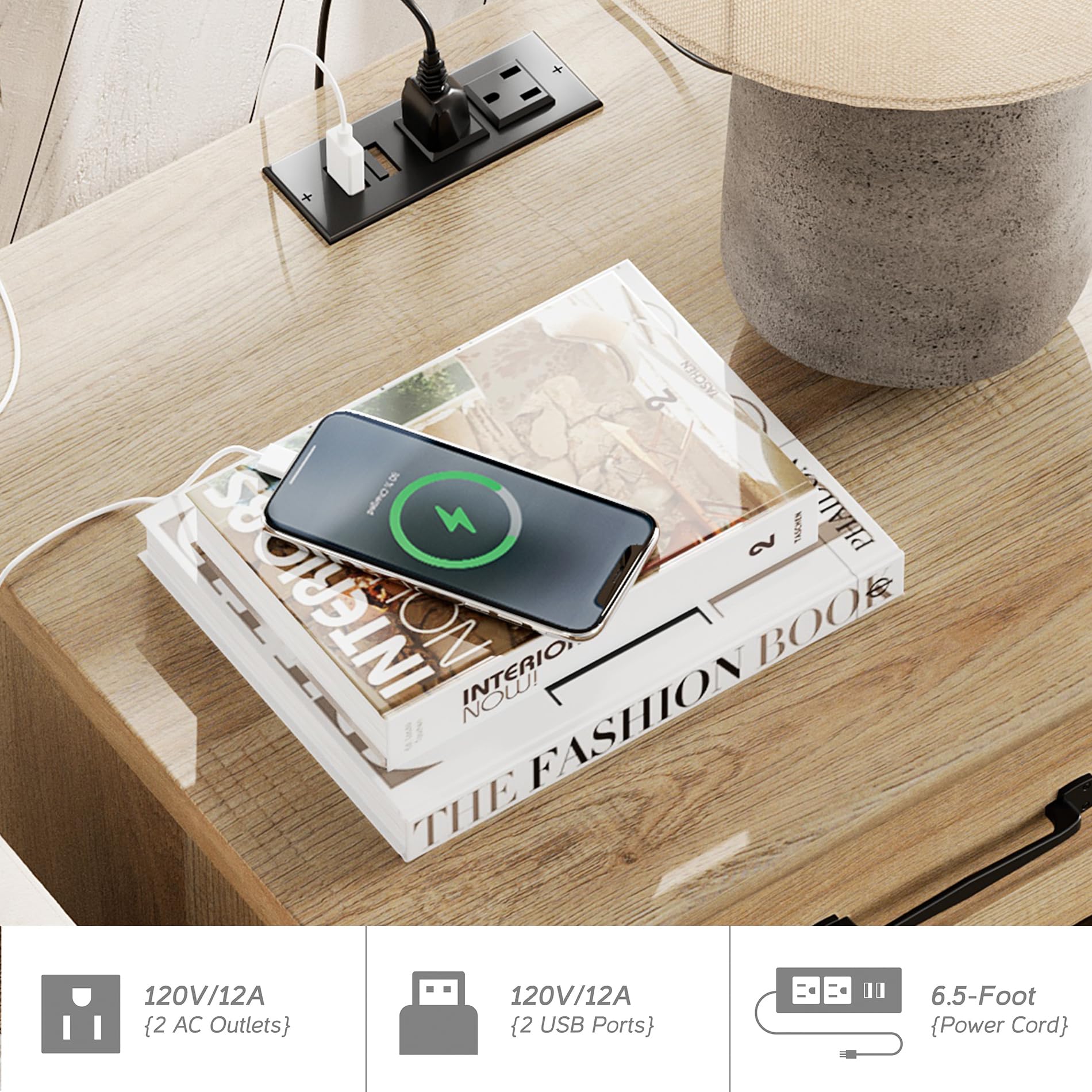 3-Piece Farmhouse Coffee & End Table Set with Charging Station