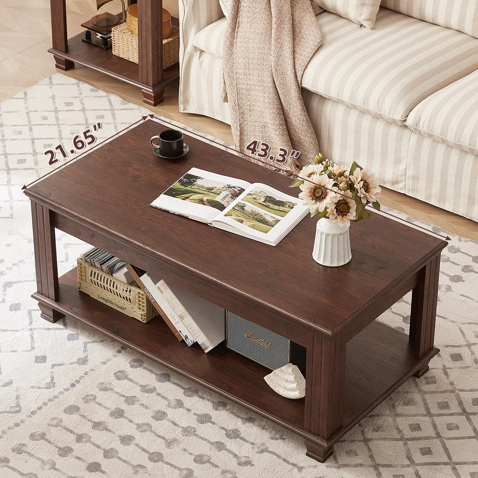 Farmhouse Coffee Table Set of 3 with Open Shelf