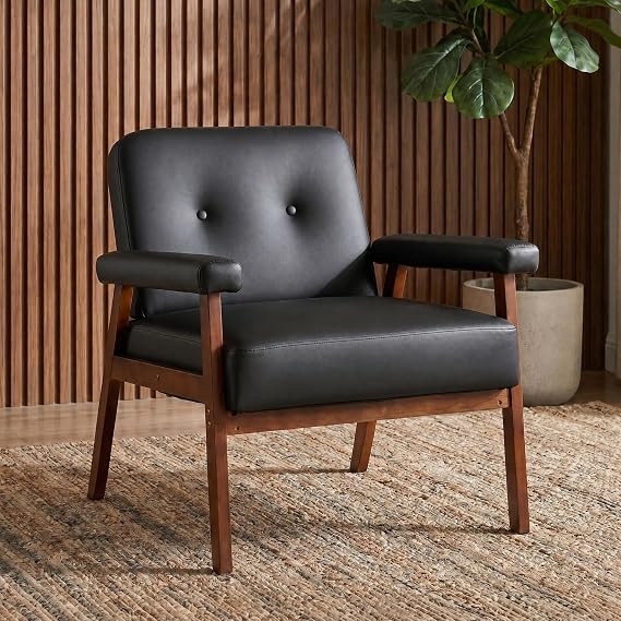 Mid-Century Modern Accent Chair – Black Faux Leather