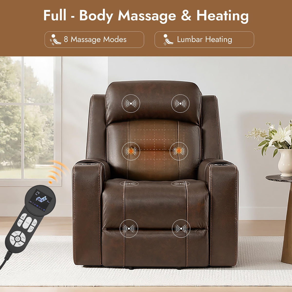 Watson & Whitely Genuine Leather Power Lift Recliner Chair, Lay Flat, Brown