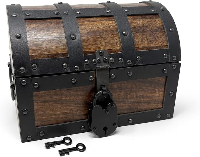 Handmade Wooden Treasure Chest with Leather Accents & Lock