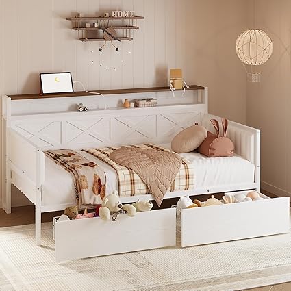 Farmhouse Twin Daybed with Storage Drawers & Charging Station