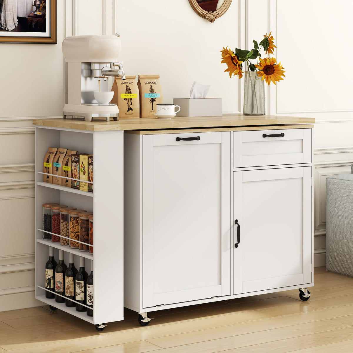 Rotating Kitchen Island with Trash Cabinet