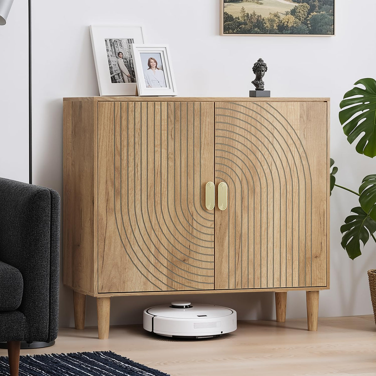 Oak Grooved Sideboard Cabinet