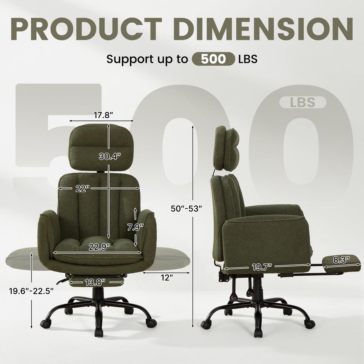 YUUIJOAA Big and Tall Office Chair with Flip Armrests, Teddy Criss Cross Legged Ergonomic Computer Gaming Chair with Foot Rest, Extra Wide Seat Office Desk Reclining Chair with Pet Seat, Green