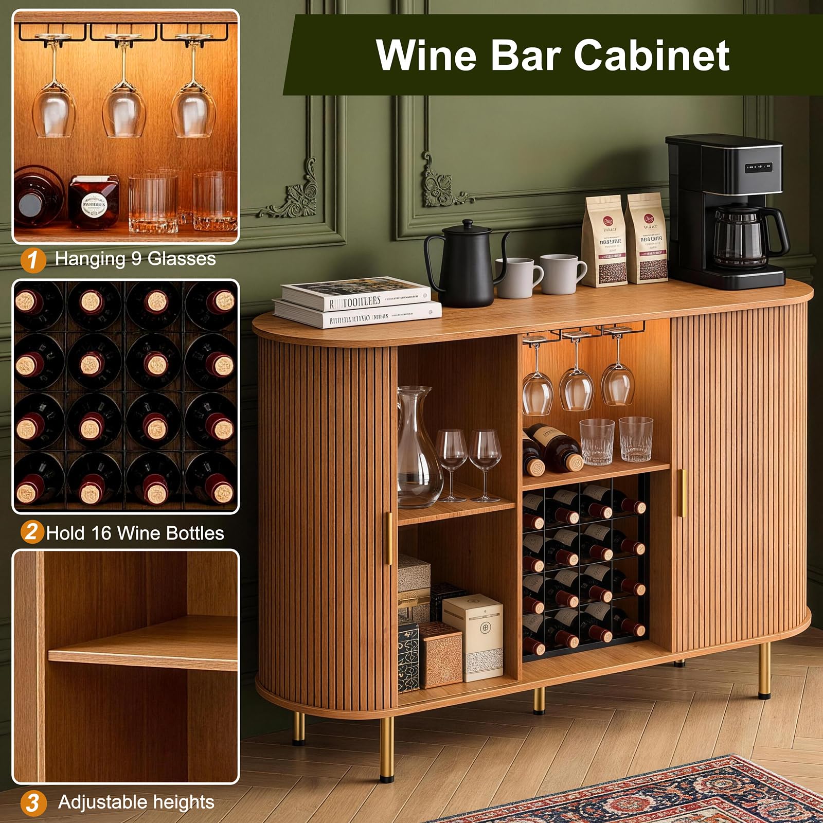 55" Wine Bar Cabinet with LED Lights