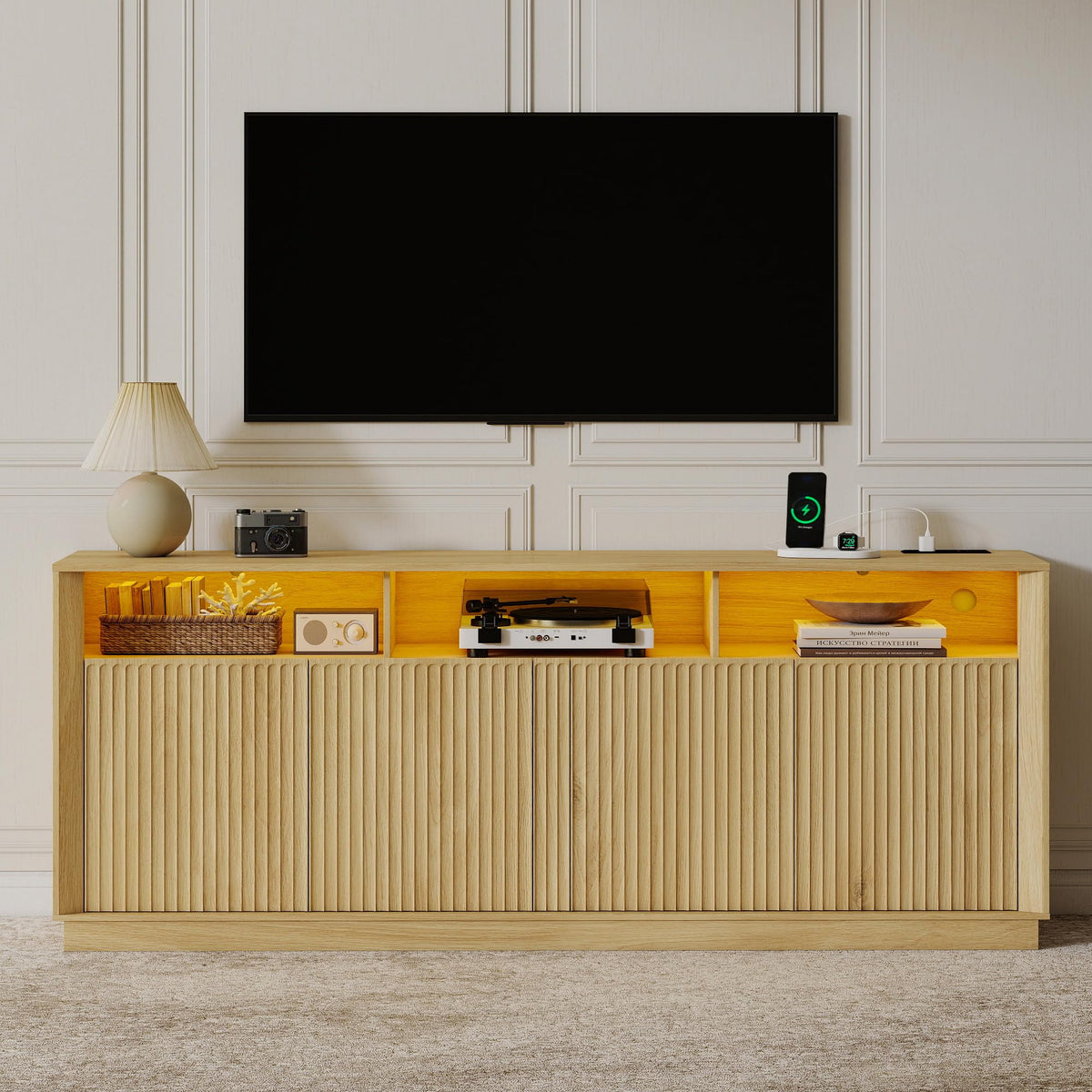 Fluted TV Stand with LED Lights