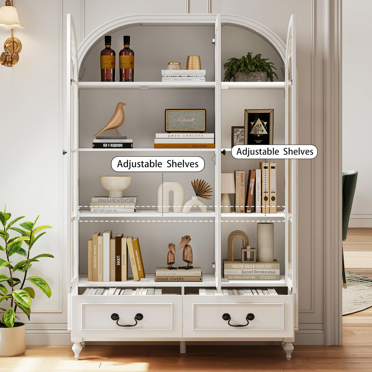 LIVAUVEAD 67" Tall Arched Kitchen Pantry, Large Farmhouse Storage Cabinet