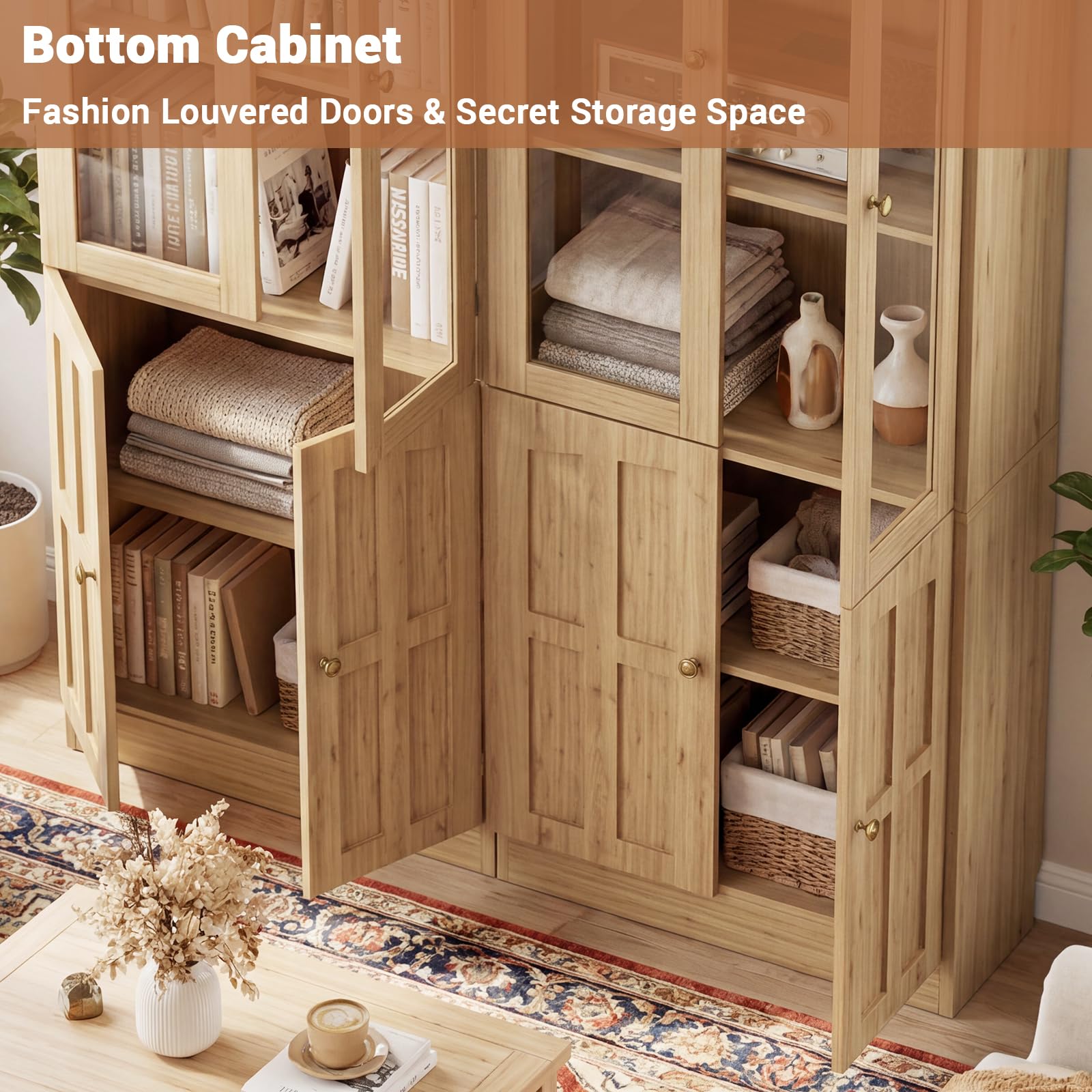 Cyclysio Kitchen Pantry Cabinet, 80" Wood Pantry Storage Cabinet with Doors and Adjustable Shelves, Kitchen Cabinet with Thickened Top Panel, Tall Cabinet for Livingroom, Pantry, Bathroom, Natural