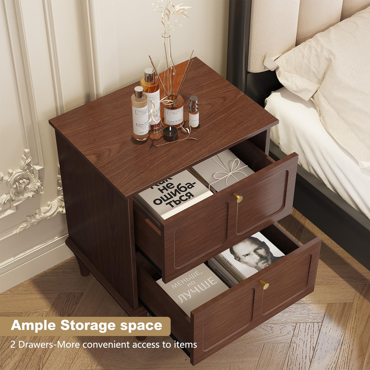 ARTPOWER Nightstands Set of 2 with 2 Drawers, Wood Bedside Tables, Brown