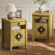 Night Stand Set of 2 with Charging Station and Drawers for Small Space,Wood Nightstand with Storage Cabinet & Drawer & Shelf, Modern and Farmhouse Nightstand for Bedroom,Oak