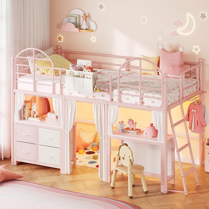 Twin Low Loft Bed with Desk & Storage