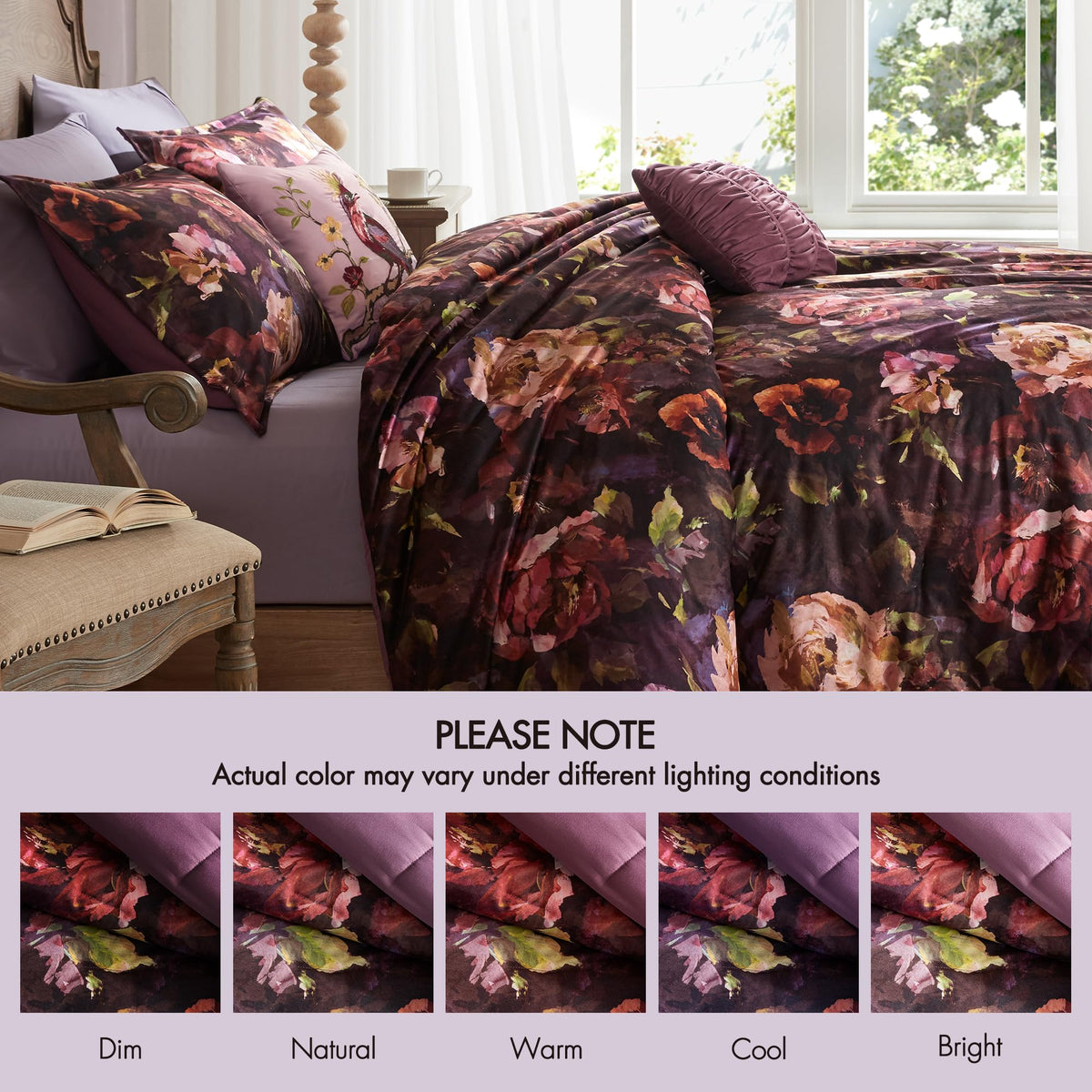 Purple Floral Velvet Queen Comforter Set