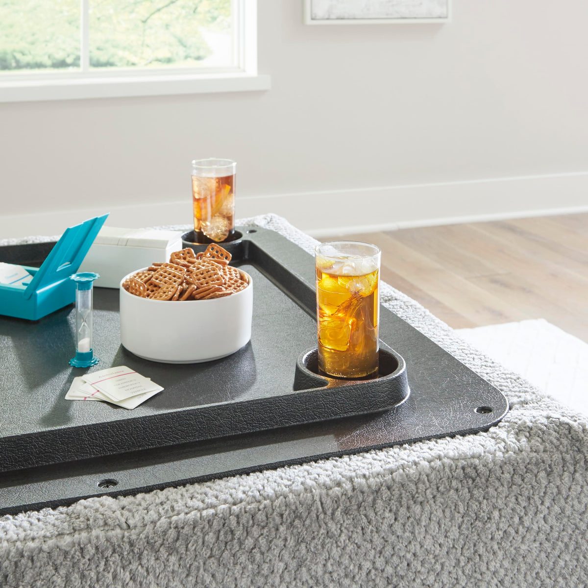 Square Storage Ottoman with Cup Holders